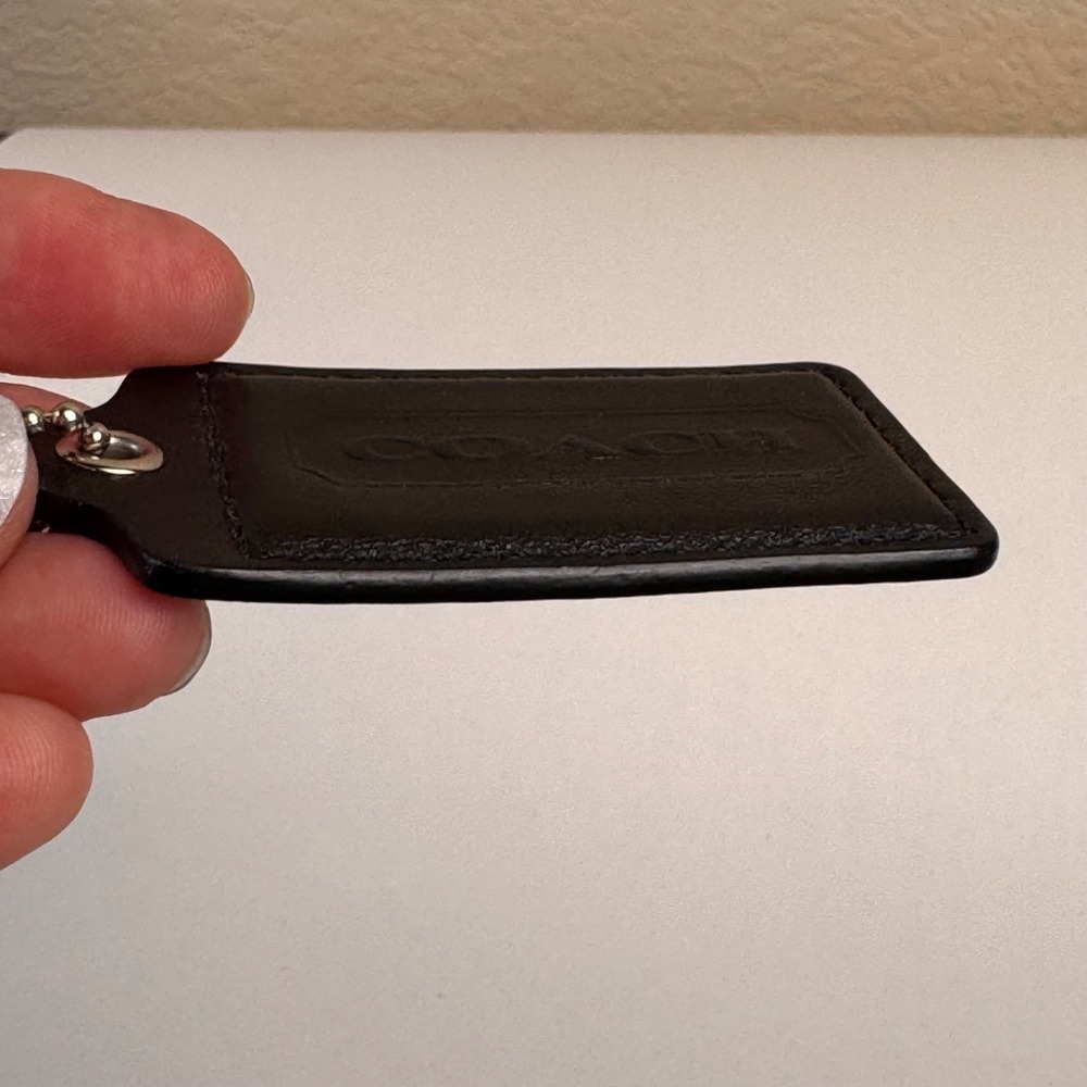 Coach Black Leather Hang Tag 3 x 1.5 Silver Tone Ball Chain - Picture 4 of 16